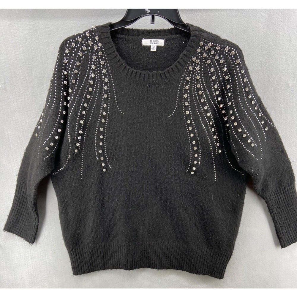 BB Dakota Steve Madden Sweater Womens Sz M Black Diamond Studs Holiday Party